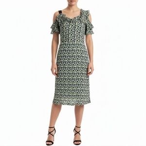 Jason Wu Silk‎ White Black Blue Printed Cold Shoulder Dress Size 6
